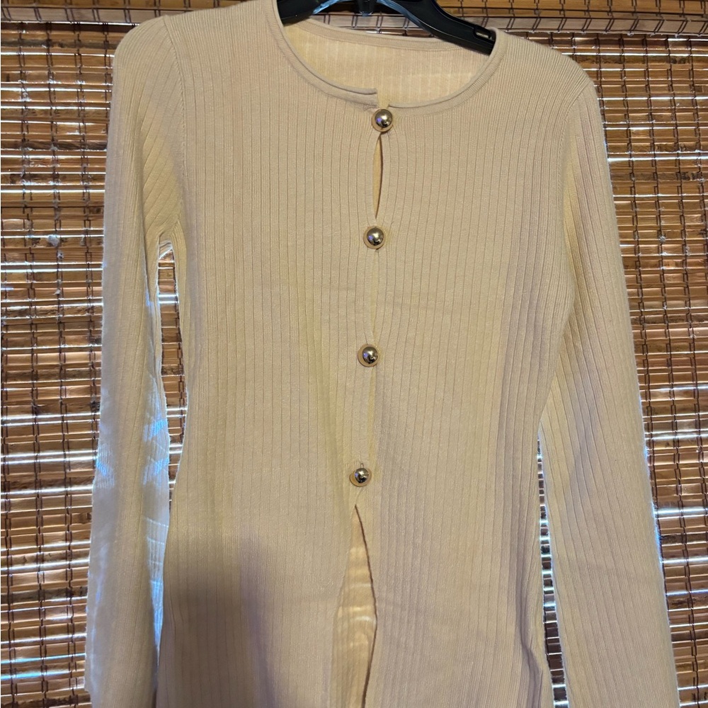 Cream Ribbed Button-Up Cardigan